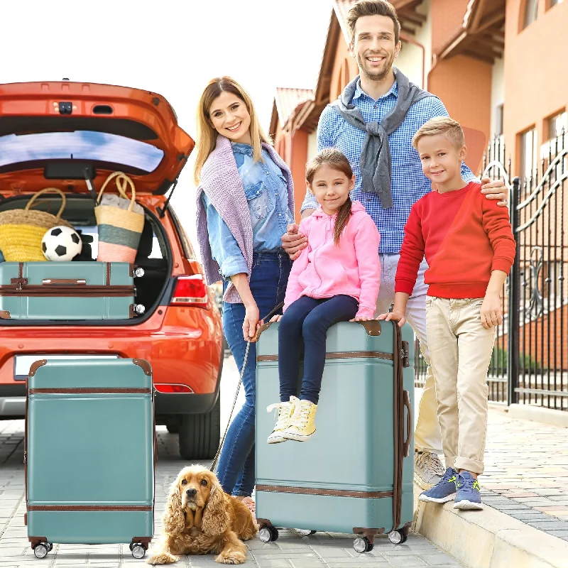 4 Piece Hardshell Luggage Suitcase Sets, Green