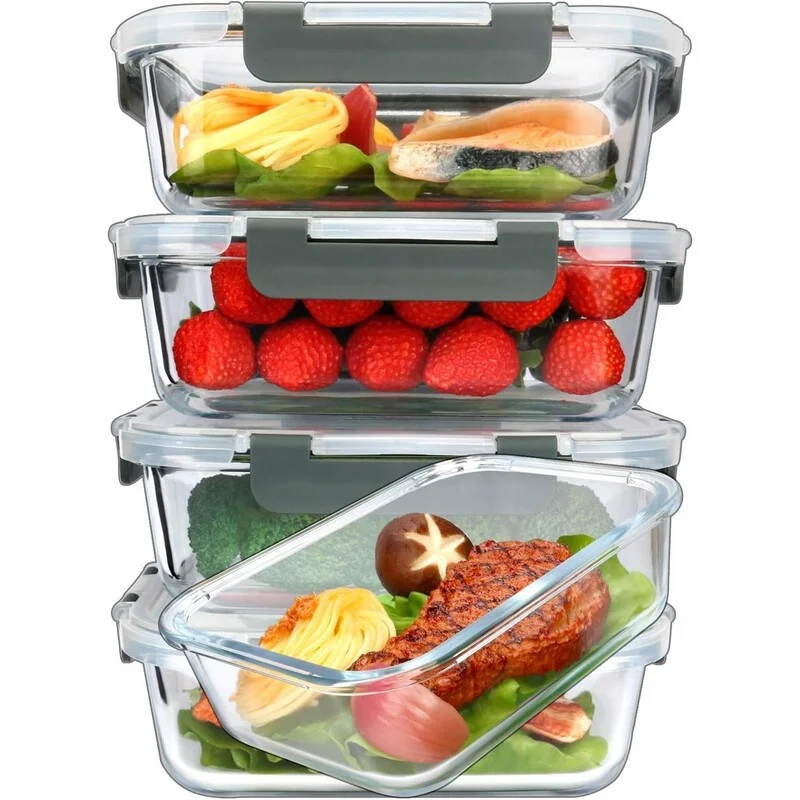 5-Packs, 36 Oz Glass Meal Prep Containers with Snap Locking Lids Glass Food Containers,Airtight Lunch Container