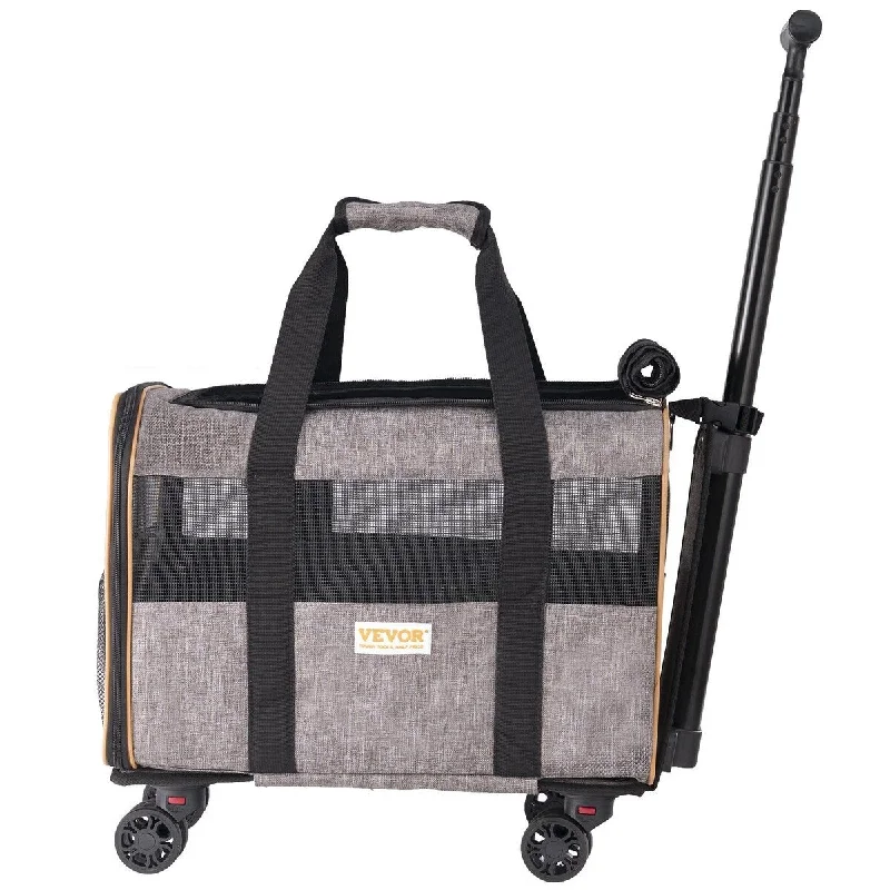 Airline Approved Rolling Pet Carrier with Telescopic Handle and Shoulder Strap,for Pets under 22 lbs,with 1 Folding Bowl