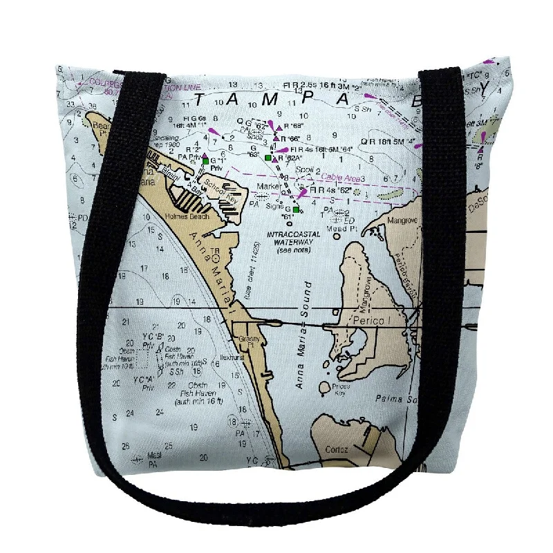 Anna Maria Island, FL Nautical Map Medium Tote Bag 16x16 - 16 inches x 16 inches