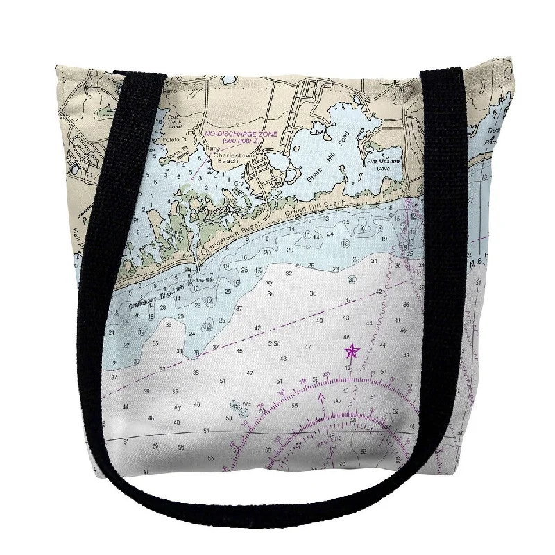 Block Island Sound - Charleston, RI Nautical Map Medium Tote Bag 16x16 - 16 inches x 16 inches
