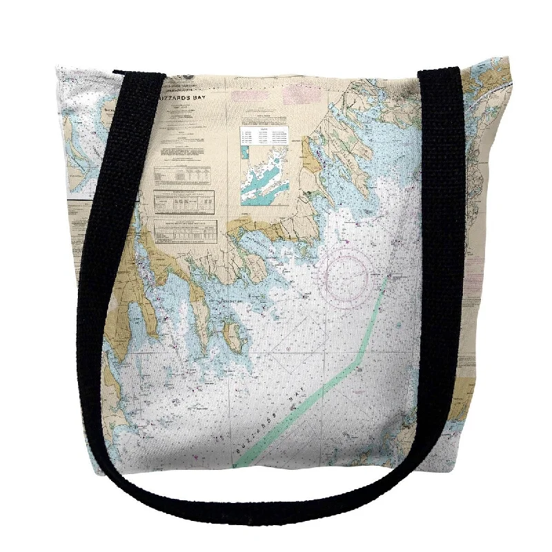 Buzzards Bay, MA Nautical Map Medium Tote Bag 16x16 - 16 inches x 16 inches