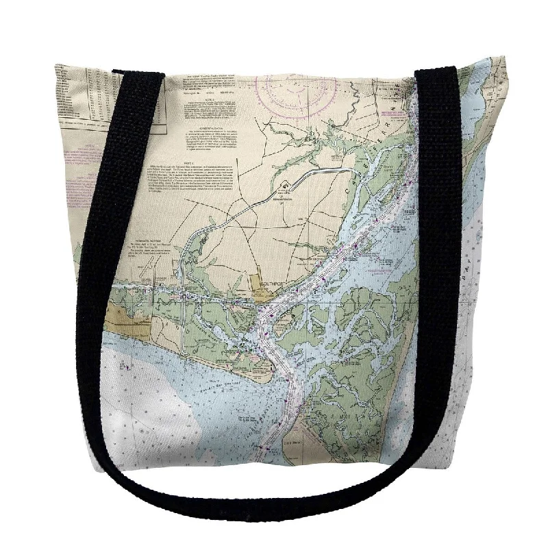 Cape Fear, NC Nautical Map Medium Tote Bag 16x16 - 16 inches x 16 inches