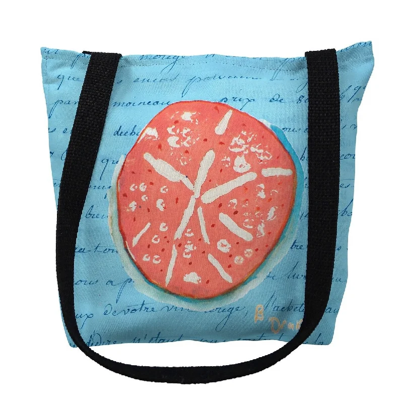 Coral Sand Dollar Blue Script Small Tote Bag 13x13