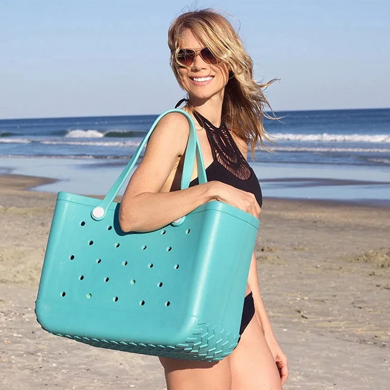 Cyflymder Large Capacity Women EVA Soft Basket Fashion Shoulder Bag for Ladies Beach Vacation Shopping Use Waterproof Casual Handbag