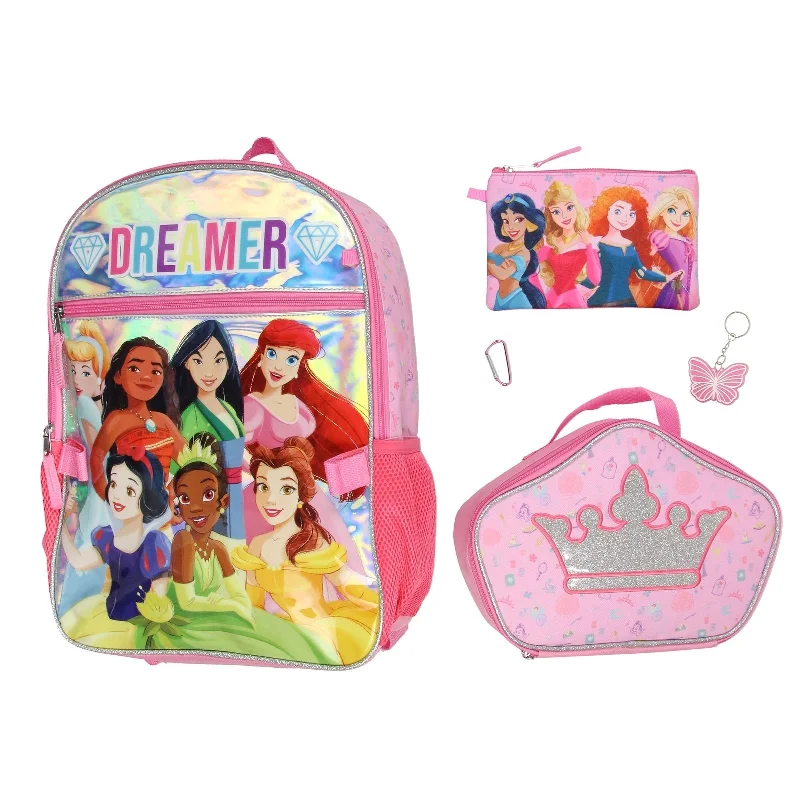 Disney Princess Cinderella Belle Rapunzel Dreamer 5 Pc Backpack Lunch Box Set - One Size