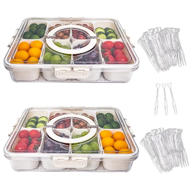 Divided Serving Tray with Lid and Handle, 2 Pack Snackle Box Charcuterie Container for Portable Snack Platters,Clear Organizer Divided Serving Tray with Lid and Handle, 2 Pack Snackle Box Charcuterie Container for Portable Snack Platters,Clear Organizer