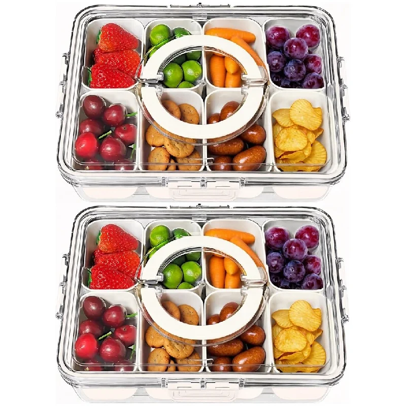 Divided Serving Tray with Lid and Handle - Portable Snackle Box Charcuterie Container, Clear Snack Platter Organizer,2 Pack Divided Serving Tray with Lid and Handle - Portable Snackle Box Charcuterie Container, Clear Snack Platter Organizer,2 Pack