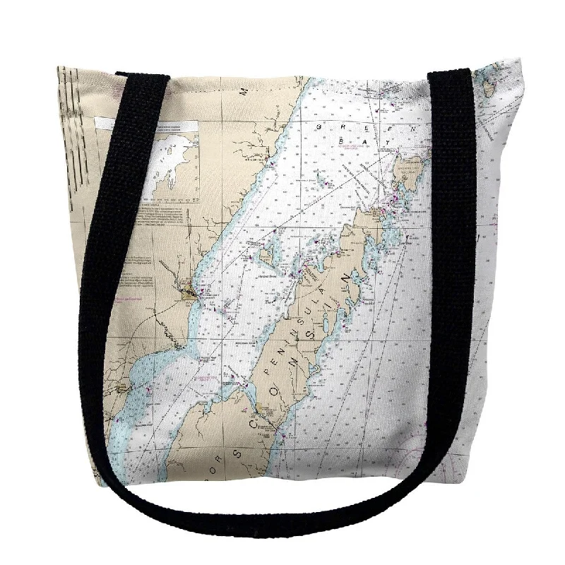 Door County, Green Bay, WI Nautical Map Medium Tote Bag 16x16 - 16 inches x 16 inches