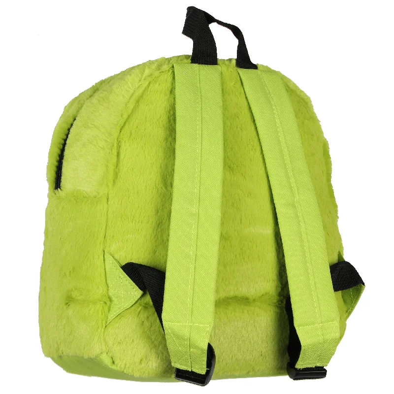 Dr. Suess The Grinch Embroidered Smiling Face w/ 3D Hair Tuft Fuzzy Soft Mini Backpack Purse with Adjustable Straps - One Size