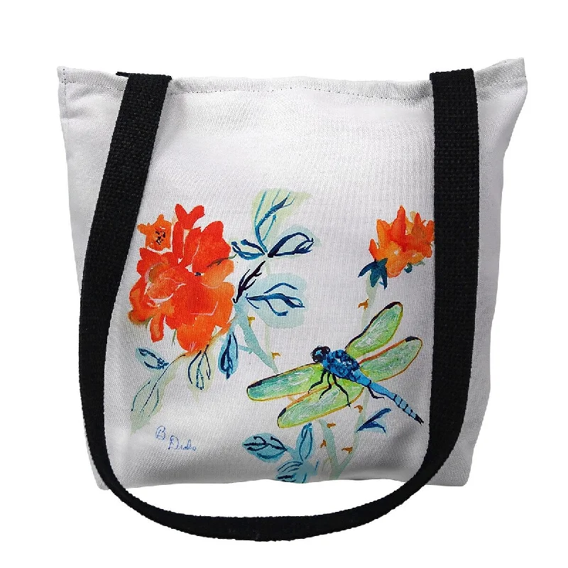 Dragonfly & Red Flower Small Tote Bag 13x13