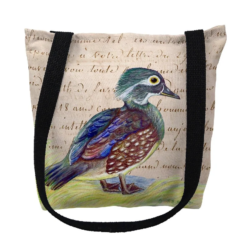 Female Wood Duck Beige Script Small Tote Bag 13x13