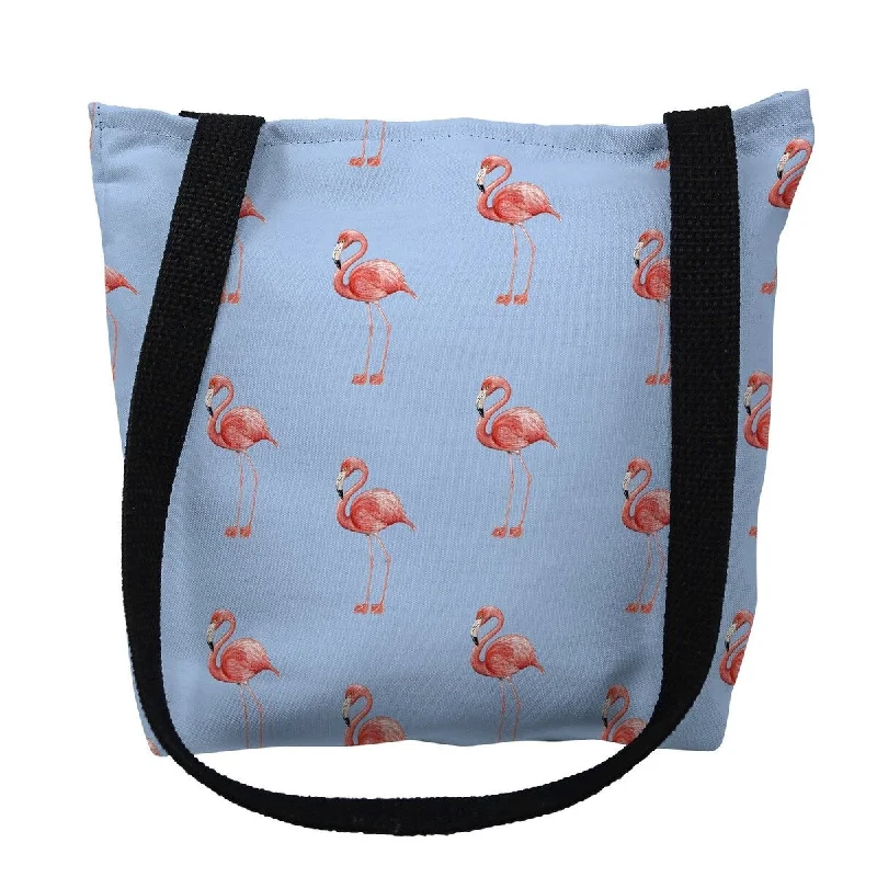Flamingo Tiled Light Blue Background Small Tote Bag 13x13