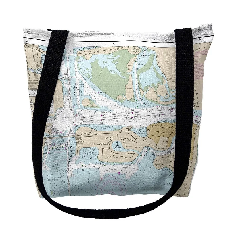 Fort Pierce Harbor, FL Nautical Map Medium Tote Bag 16x16 - 16 inches x 16 inches