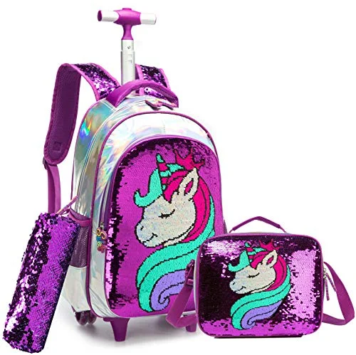 Girls Rolling Backpack Kids Backpacks with Wheels Backpack for Girls for School with Lunch Box Unicorn Reversible Sequin School Bags Girls Rolling Backpack Kids Backpacks with Wheels Backpack for Girls for School with Lunch Box Unicorn Reversible Sequin School Bags