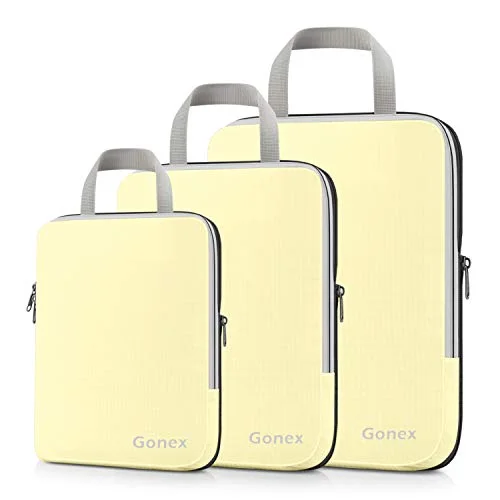 Gonex Compression Packing Cubes,3pcs L+M+S Expandable StorageTravel Bags Luggage Organizers(Beige) Gonex Compression Packing Cubes,3pcs L+M+S Expandable StorageTravel Bags Luggage Organizers(Beige)