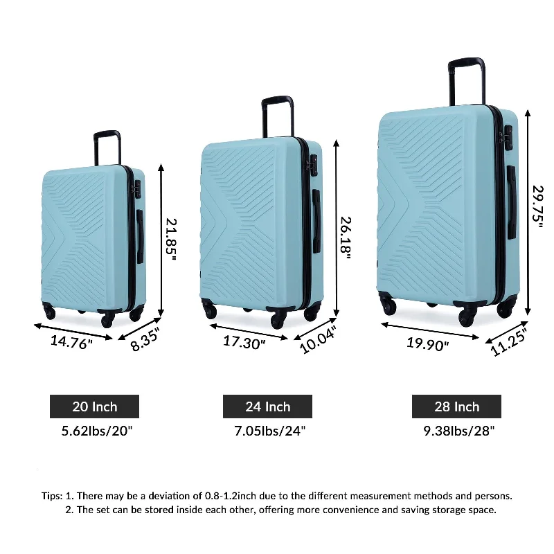 Green ABS Lightweight Suitcase Sets wHooks Spinner Wheels TSA Lock