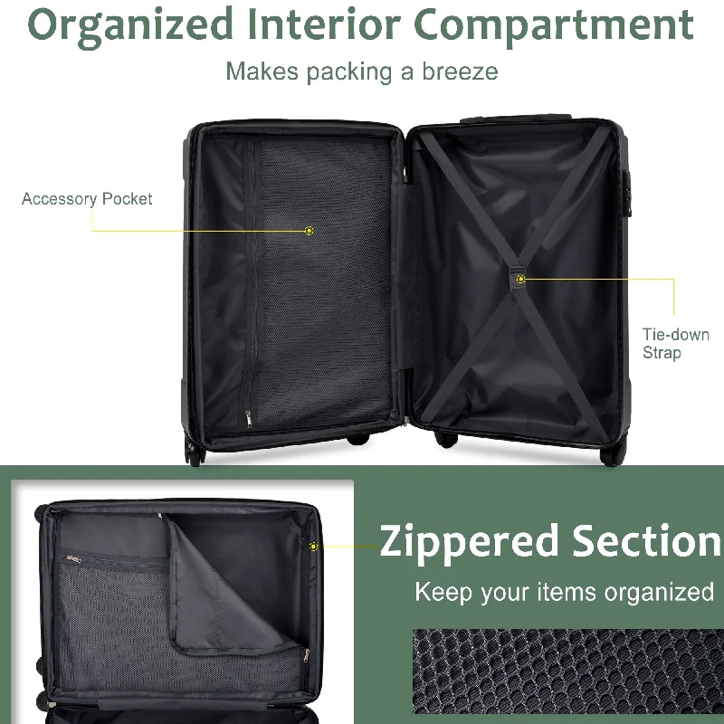 Green Hardshell Luggage Lightweight Suitcase Sets