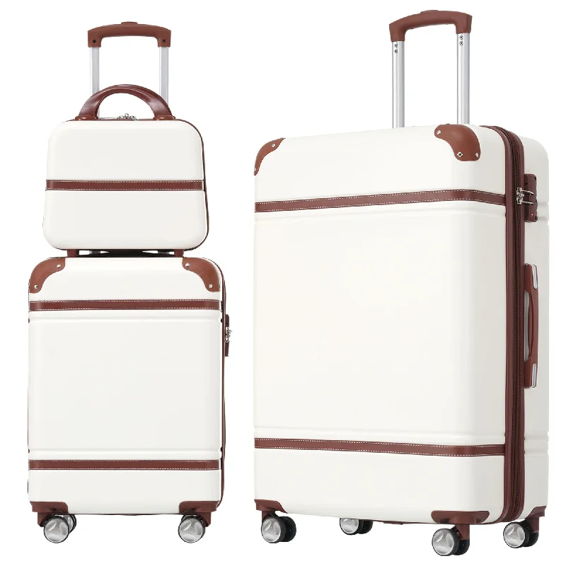 Hardside Luggage Sets 3 Pcs Suitcase Set Expandable Trunk Sets, White