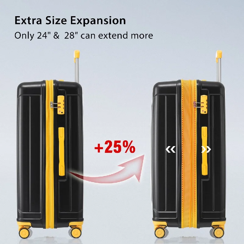 Hardside Luggage Sets 3 Pieces Trunk Sets, Expandable Luggages Spinner Suitcase w/ TSA Lock Lightweight Carry on Luggage, Black