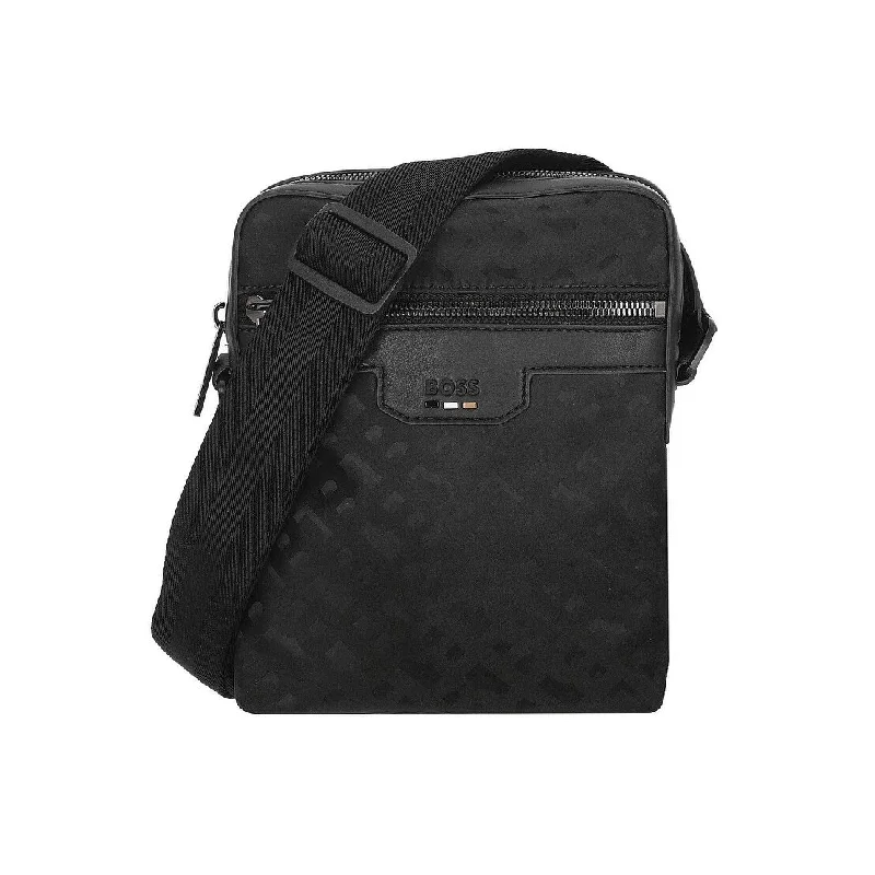Hugo Boss Men's Trystan All Over Logo N/S Zip Crossbody Bag, Black