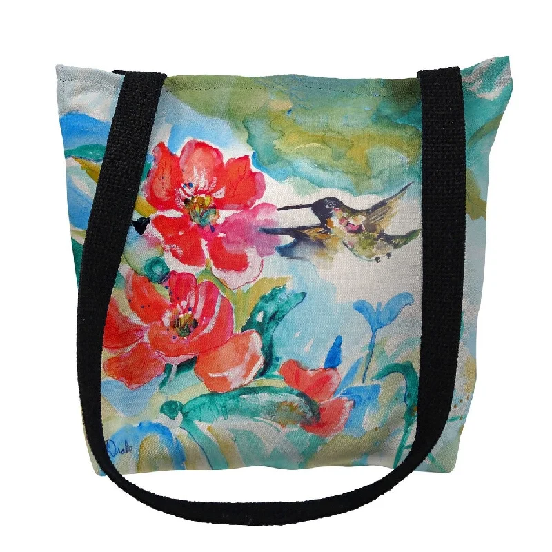Hummingbird & Red Flower Small Tote Bag 13x13