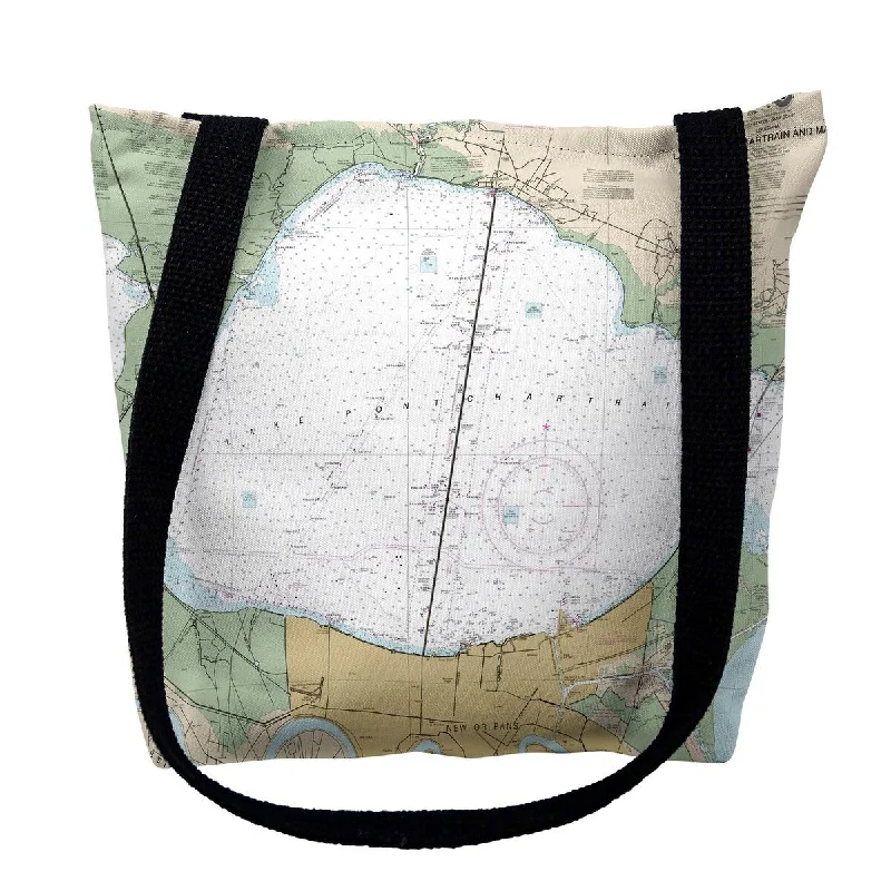 Lake Pontchartrain and Majrepas, LA Nautical Map Medium Tote Bag 16x16 - 16 inches x 16 inches