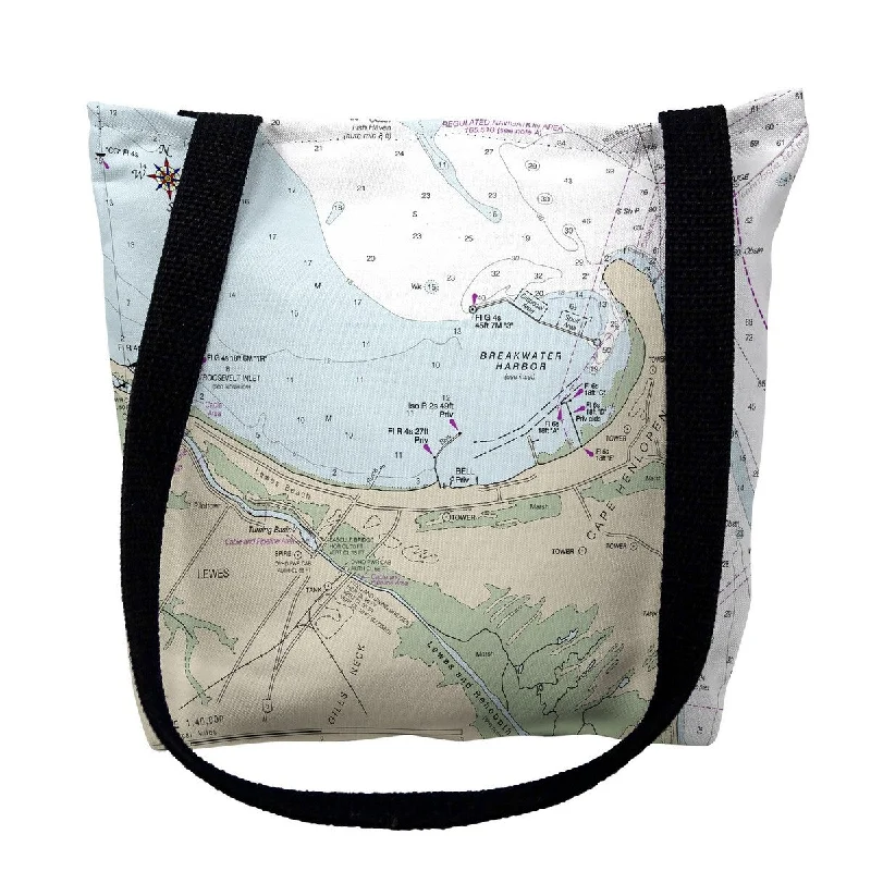 Lewes, DE Nautical Map Medium Tote Bag 16x16 - 16 inches x 16 inches