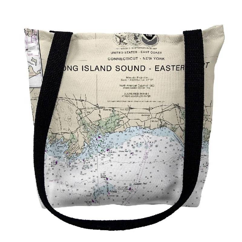 Long Island Sound - Eastern Part Detail, NY Nautical Map Medium Tote Bag 16x16 - 16 inches x 16 inches