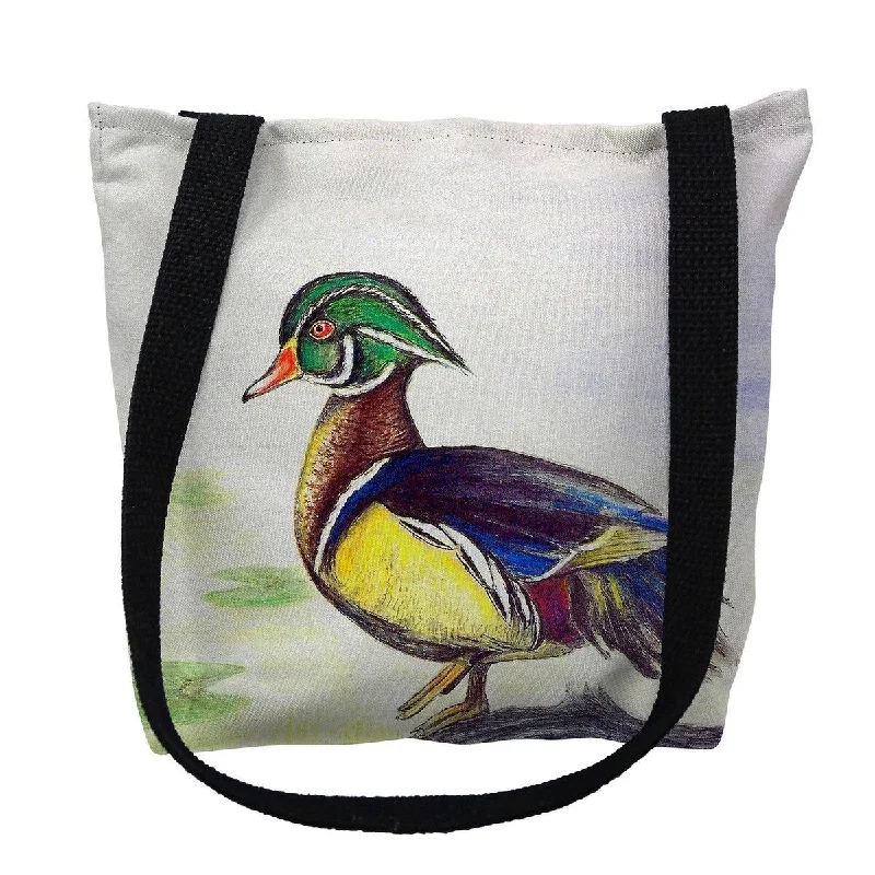 Male Wood Duck Beige Script Small Tote Bag 13x13