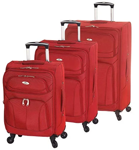 Mancini Leather Goods FeatherLite 3 Piece Expandable Spinner Luggage Set (Red)