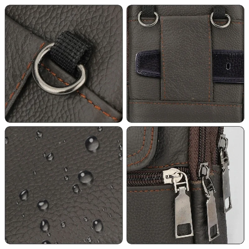 Men's Leather Cell Phone Belt Bag Crossbody Pouch