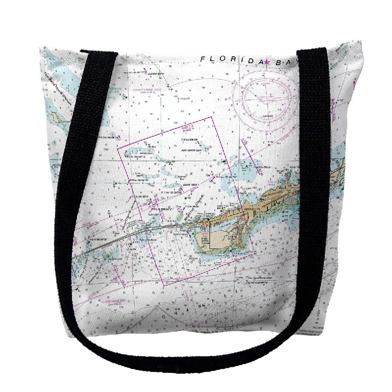 Miami to Marathon & Florida Bay, FL Nautical Map Medium Tote Bag 16x16 - 16 inches x 16 inches
