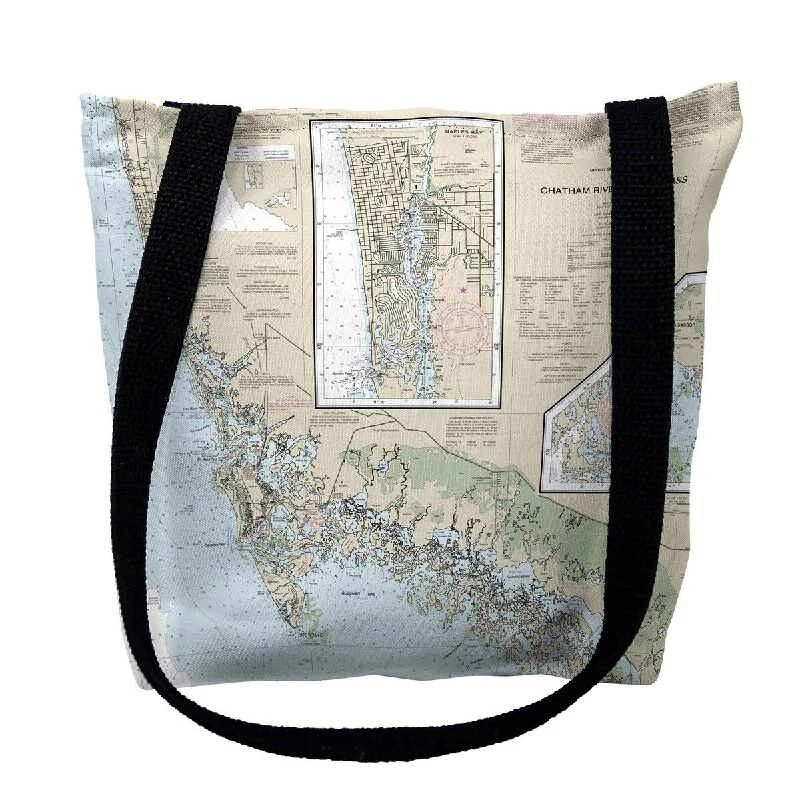 Naples Bay & Marco Island, FL Nautical Map Medium Tote Bag 16x16 - 16 inches x 16 inches