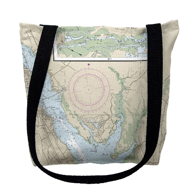 New Bern, Neuse River, NC Nautical Map Medium Tote Bag 16x16 - 16 inches x 16 inches