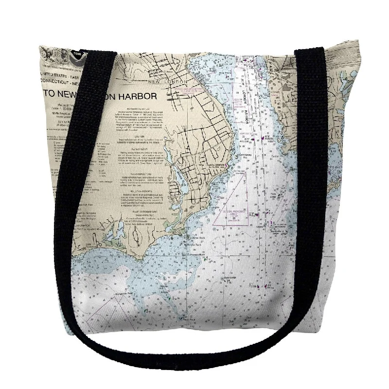 New London Harbor, CT Nautical Map Medium Tote Bag 16x16 - 16 inches x 16 inches