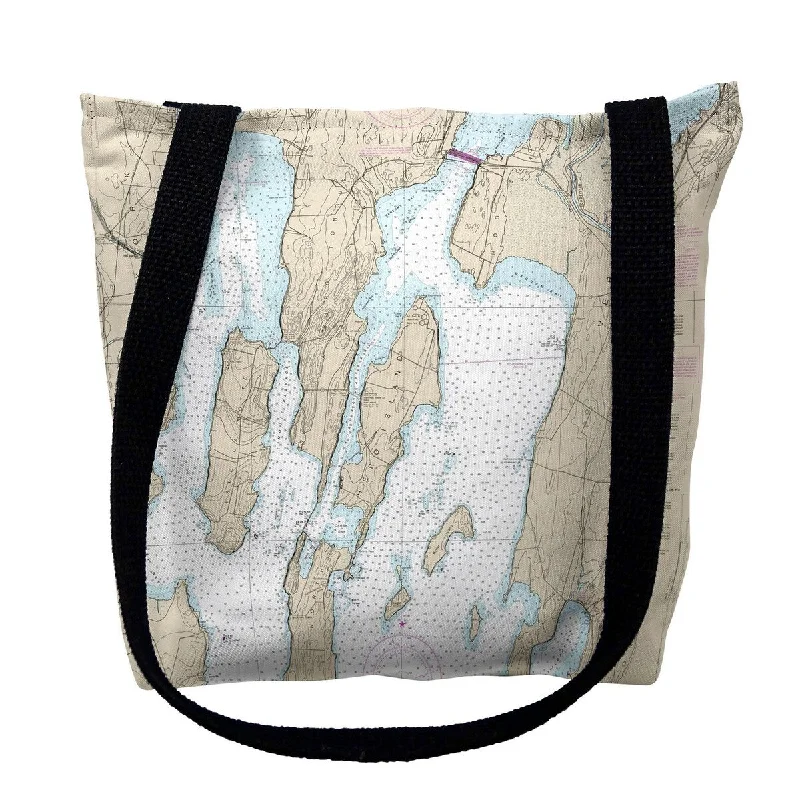 North Hero Island, VT Nautical Map Medium Tote Bag 16x16 - 16 inches x 16 inches
