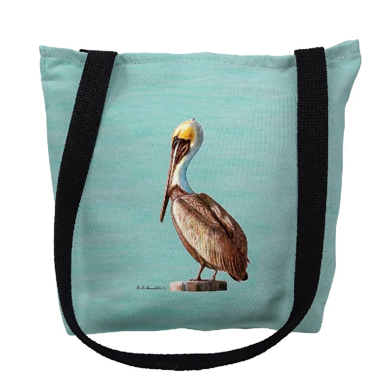 Pelican on Aqua Left Small Tote Bag 13x13