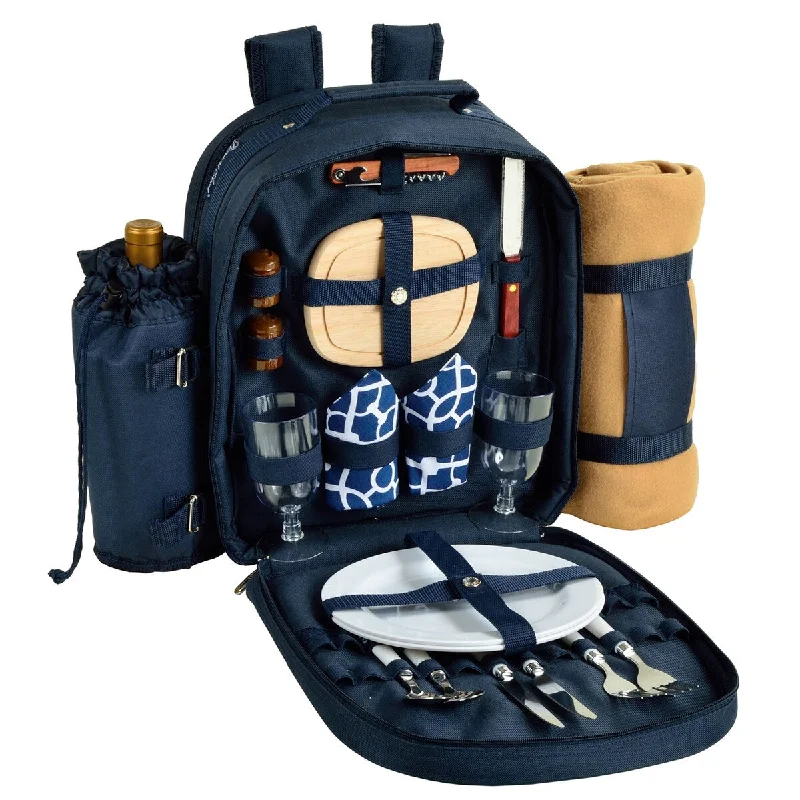 Picnic at Ascot - Deluxe Equipped 2 Person Picnic Backpack Bag with Cooler, Insulated Wine Holder & Blanket - Trellis Blue Picnic at Ascot - Deluxe Equipped 2 Person Picnic Backpack Bag with Cooler, Insulated Wine Holder & Blanket - Trellis Blue