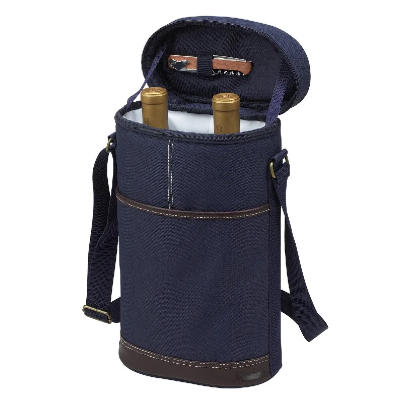 Picnic at Ascot - Insulated 2 Bottle Travel Wine Tote with Corkscrew & Shoulder Strap - Navy Picnic at Ascot - Insulated 2 Bottle Travel Wine Tote with Corkscrew & Shoulder Strap - Navy