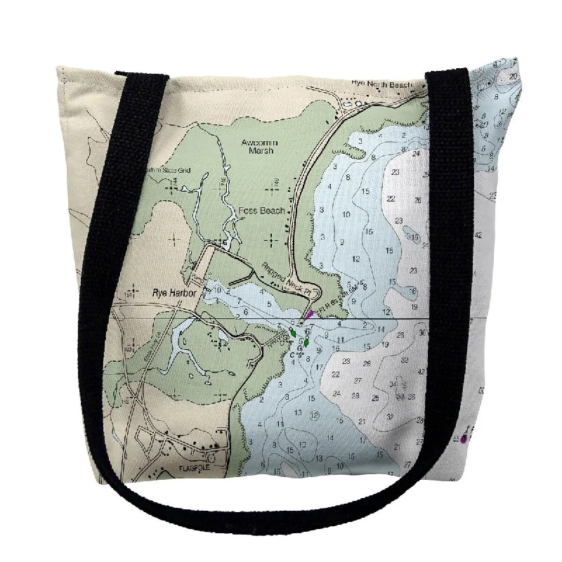 Rye Harbor, NH Nautical Map Medium Tote Bag 16x16 - 16 inches x 16 inches