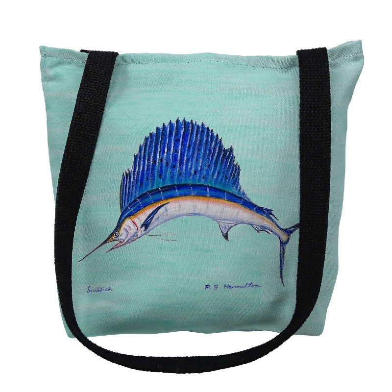 Sailfish on Aqua Small Tote Bag 13x13