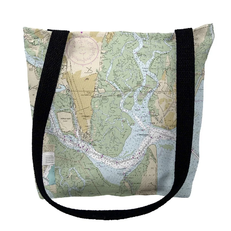St Simons Sound, GA Nautical Map Medium Tote Bag 16x16 - 16 inches x 16 inches
