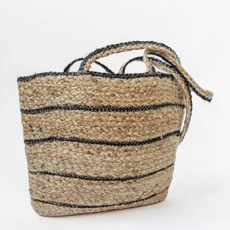 Striped Jute Tote Bag