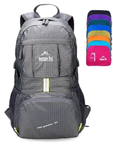 Venture Pal Ultralight Lightweight Packable Foldable Travel Camping Hiking Outdoor Sports Backpack Daypack-Grey