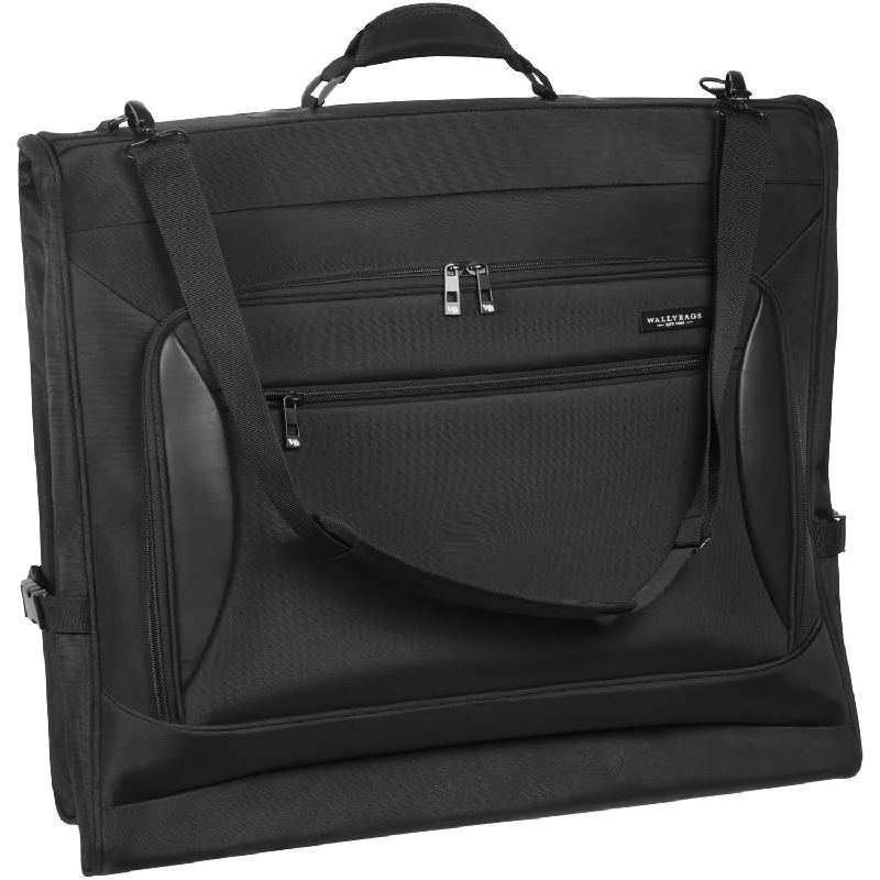 WallyBags Solutions Premium Garment Bag with shoulder strap and multiple pockets (Black, 45-Inch)