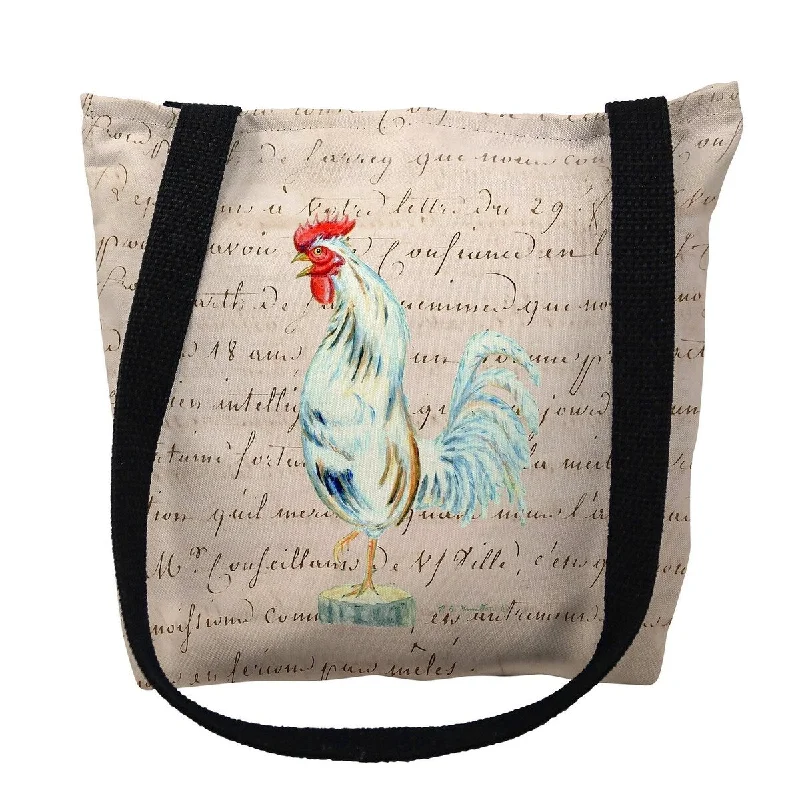 White Rooster Beige Script Small Tote Bag 13x13
