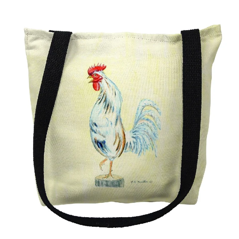 White Rooster on Yellow Small Tote Bag 13x13