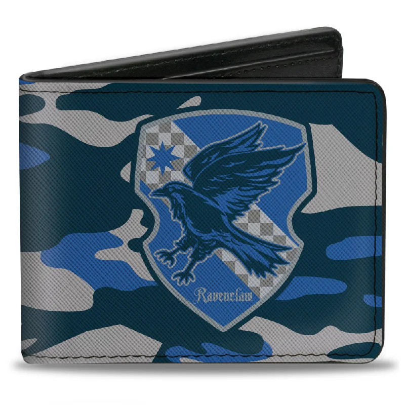 Elegant money clips for weddings Laser-Cut Metal Passport Covers & Wallets with Geometric Designs for Tech-SavvyBi-Fold Wallet - Harry Potter Ravenclaw Crest Camo Blues Grays
