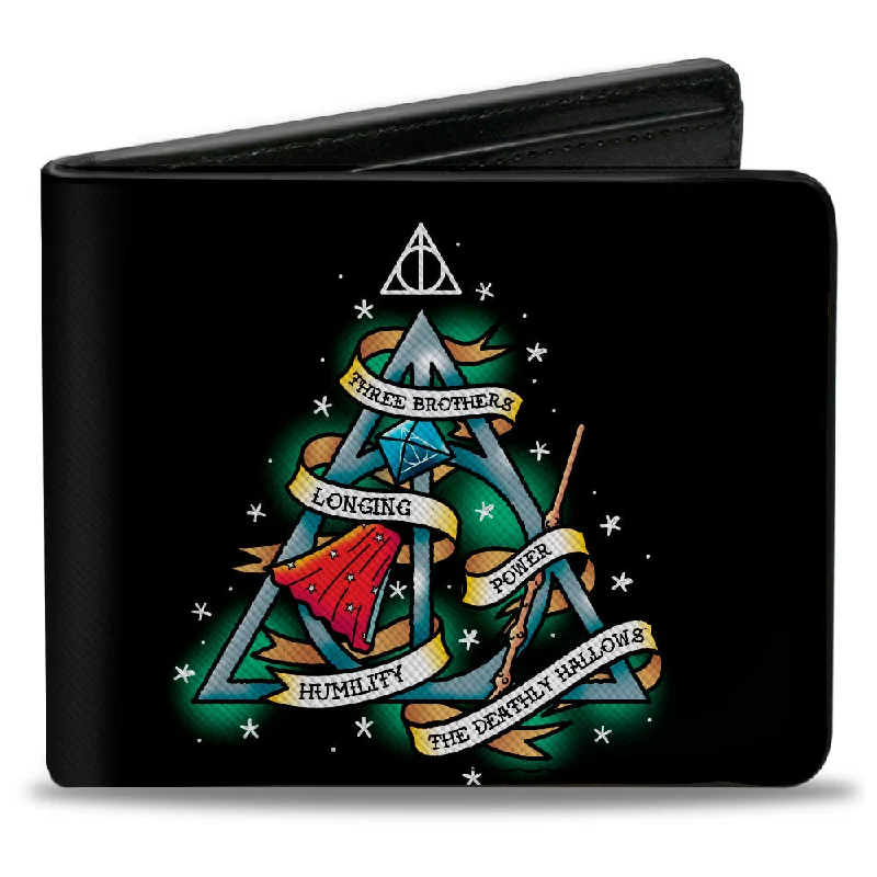 Money clips vs traditional wallets Leather Passport Covers & Wallets with Handmade Stitching for Luxury TravelersBi-Fold Wallet - Harry Potter THE DEATHLY HALLOWS Symbol THREE BROTHERS LONGING POWER HUMILITY Tattoo Black